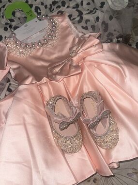 Baby girl birthday dress and shoes